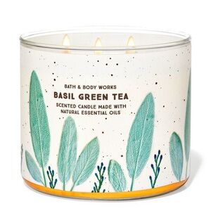 Bath & Body Works 3 Wick Basil Green Tea Candle NEW